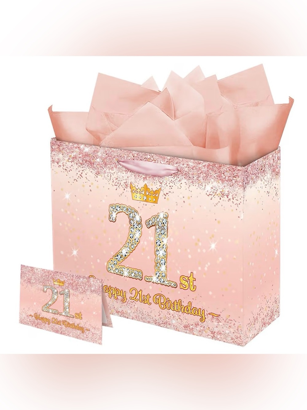 Happy 21st Birthday Pink Bag and Card